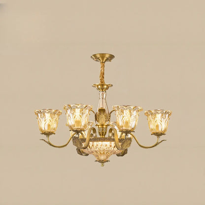 Gold Floral Glass Crystal Chandelier Elegant Design