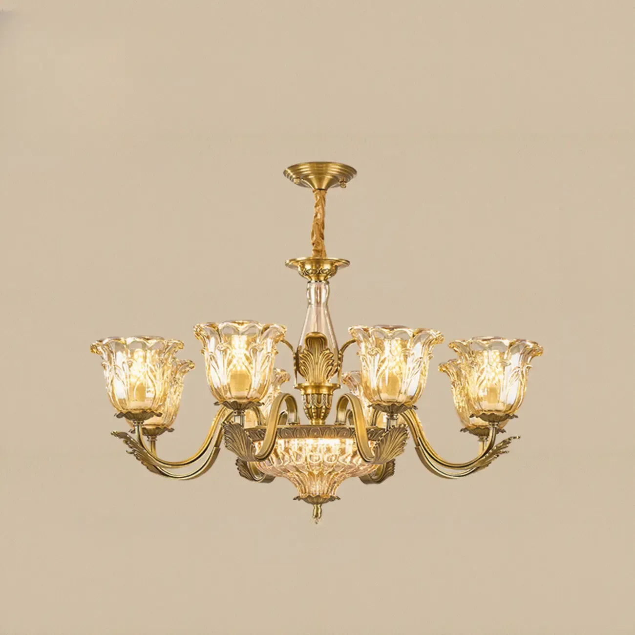 Gold Floral Glass Crystal Chandelier Elegant Design