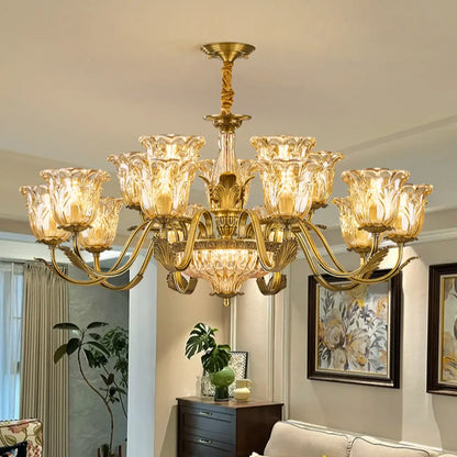 Gold Floral Glass Crystal Chandelier Elegant Design