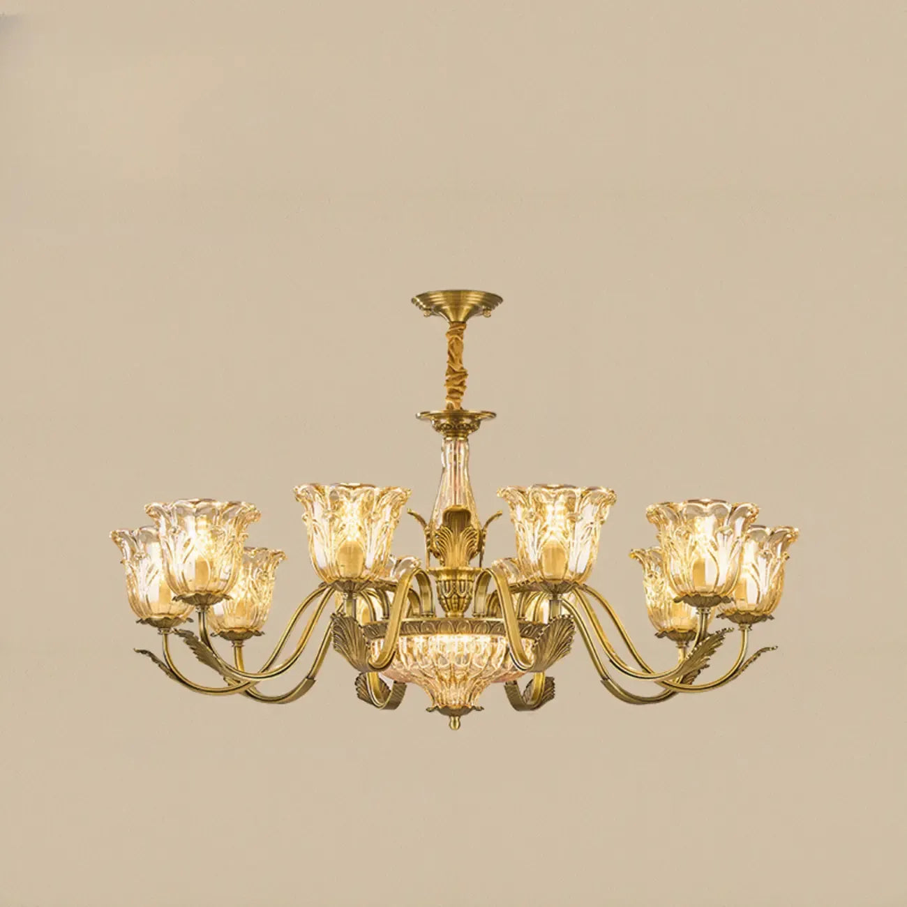 Gold Floral Glass Crystal Chandelier Elegant Design