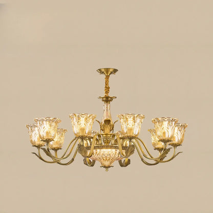 Gold Floral Glass Crystal Chandelier Elegant Design