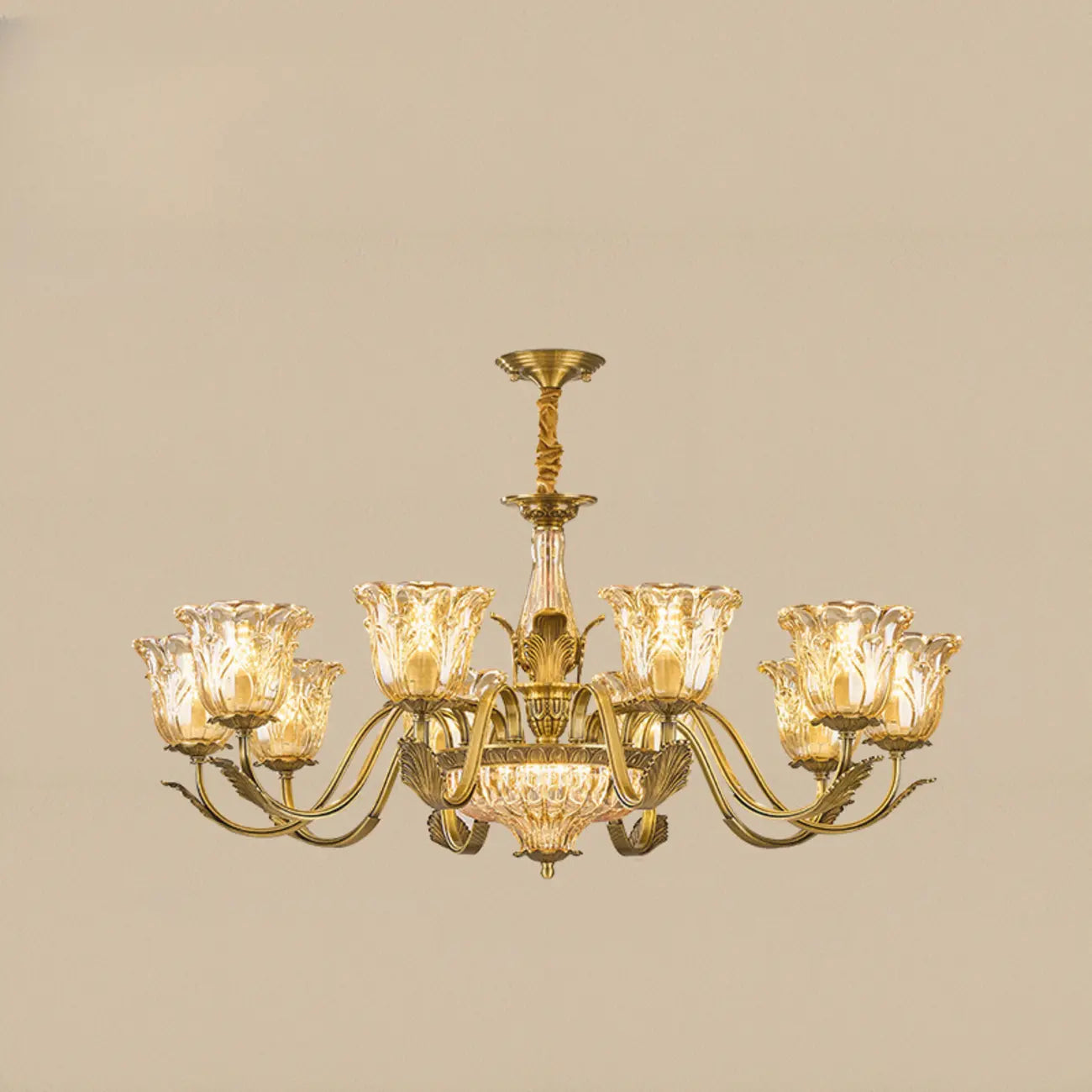 Gold Floral Glass Crystal Chandelier Elegant Design
