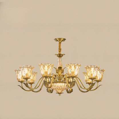 Gold Floral Glass Crystal Chandelier Elegant Design