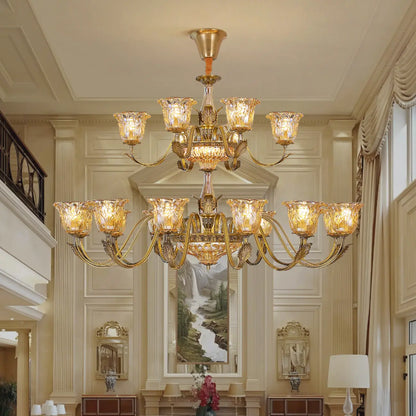 Gold Floral Glass Crystal Chandelier Elegant Design