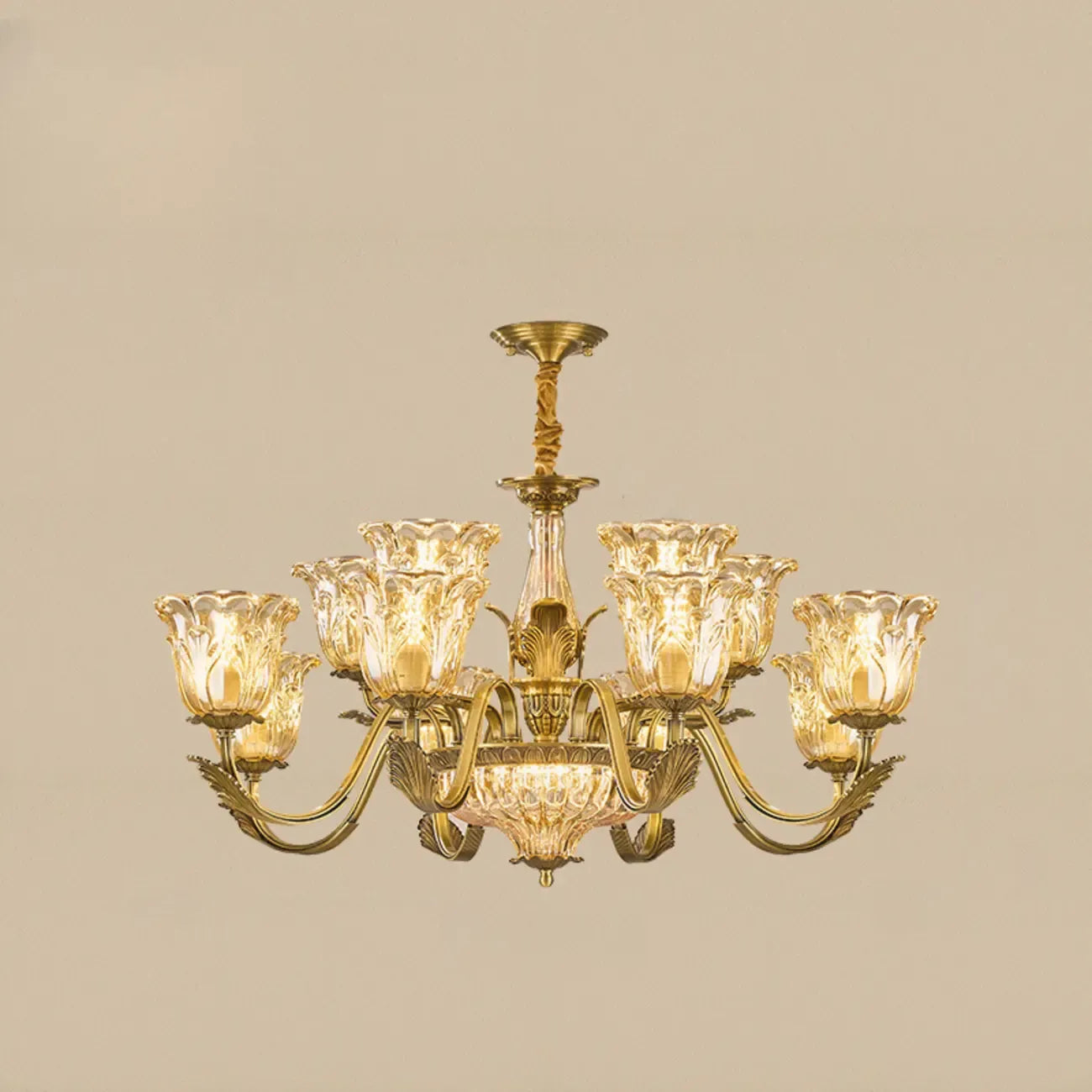 Gold Floral Glass Crystal Chandelier Elegant Design