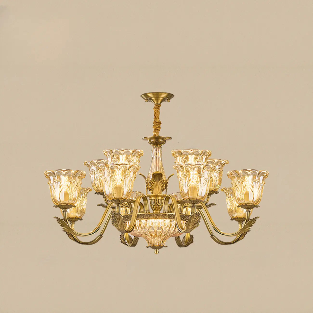 Gold Floral Glass Crystal Chandelier Elegant Design