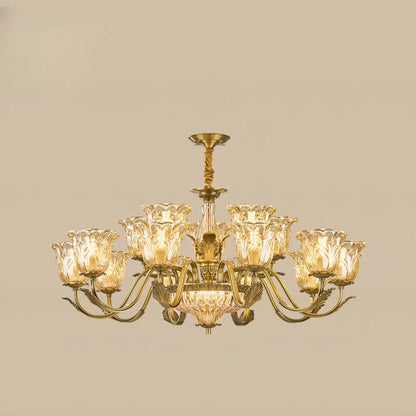 Gold Floral Glass Crystal Chandelier Elegant Design