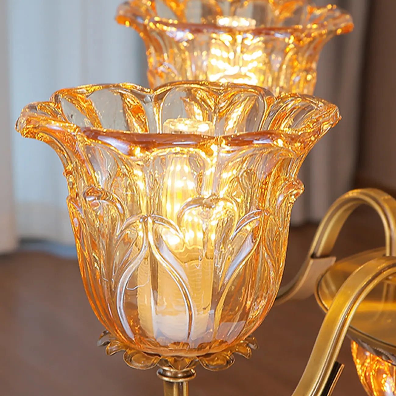 Gold Floral Glass Crystal Chandelier Elegant Design