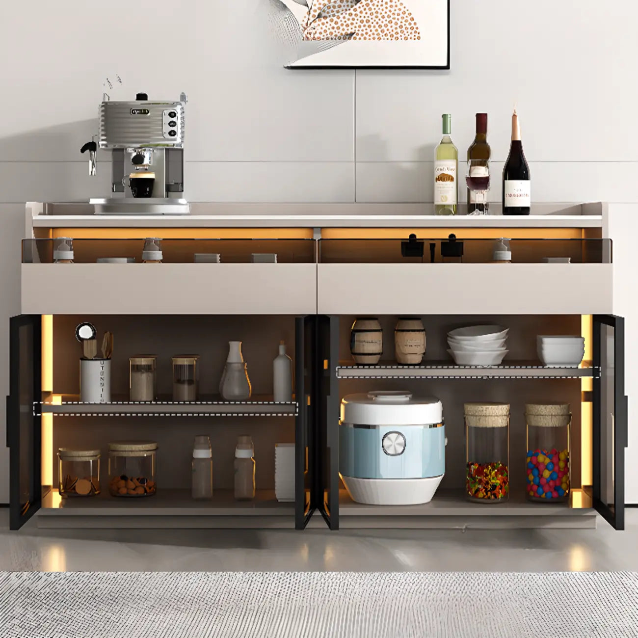 Modern Wood Buffet Sintered Stone Countertop