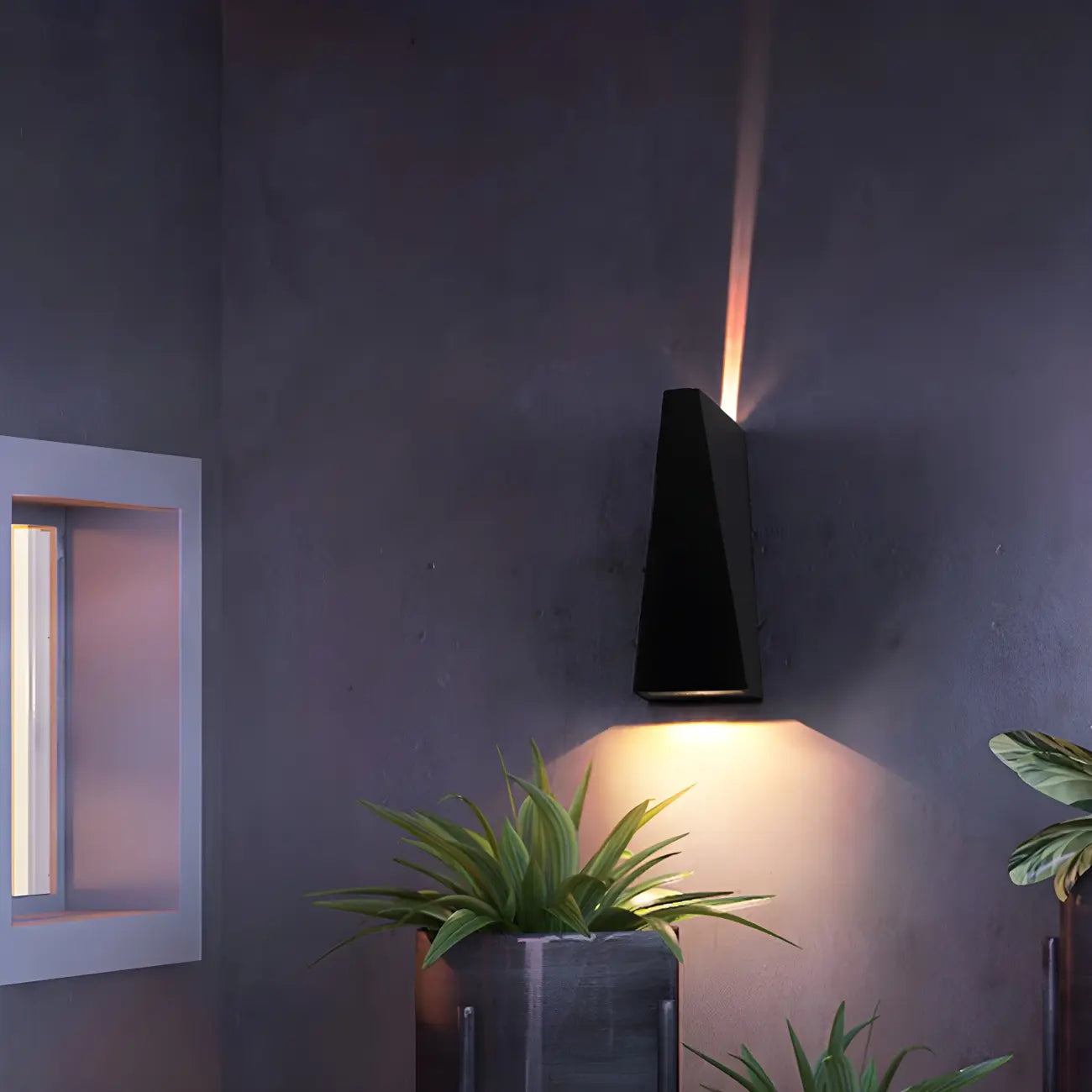Modern Black Metal Triangular Up Down LED Outdoor Wall Light