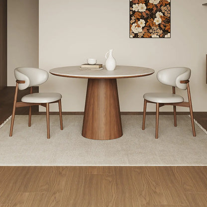 Modern Round Stone Top Pedestal Dining Table