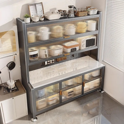 Modern Metal Buffet with Stone Countertop Narrow Design