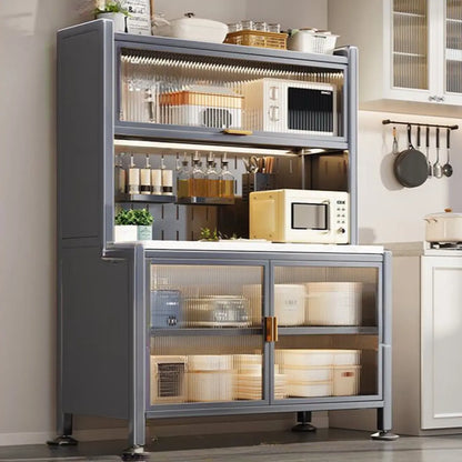 Modern Metal Buffet with Stone Countertop Narrow Design