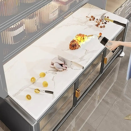 Modern Metal Buffet with Stone Countertop Narrow Design