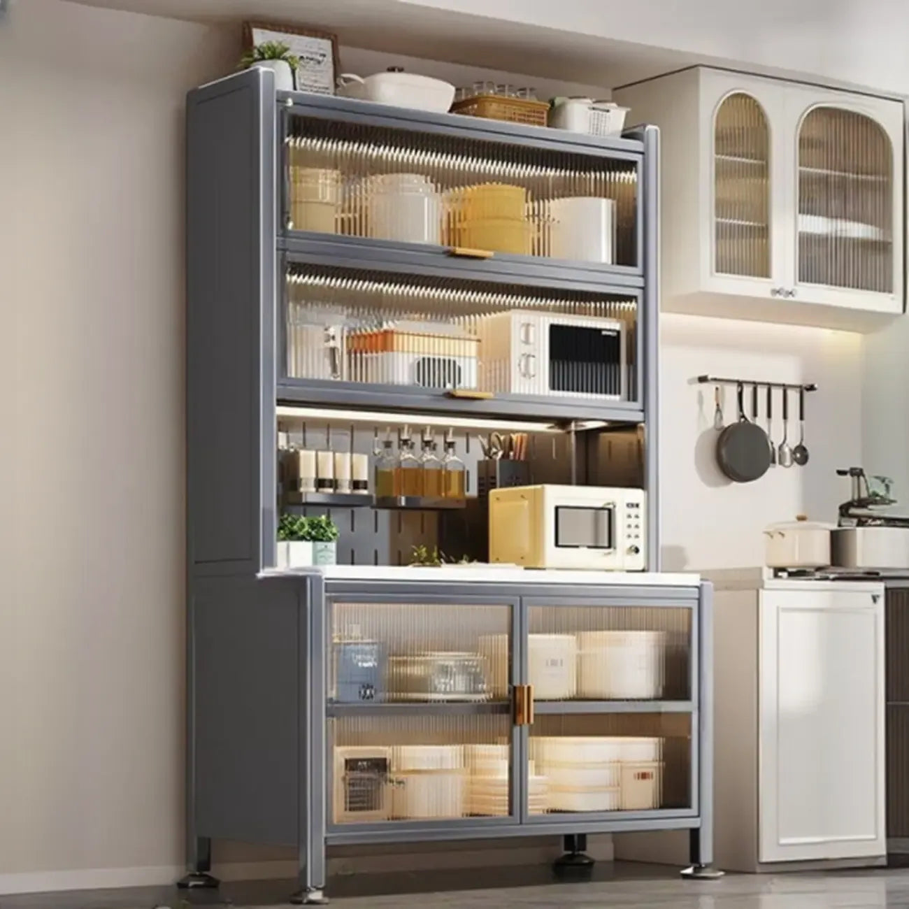 Modern Metal Buffet with Stone Countertop Narrow Design