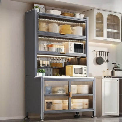 Modern Metal Buffet with Stone Countertop Narrow Design