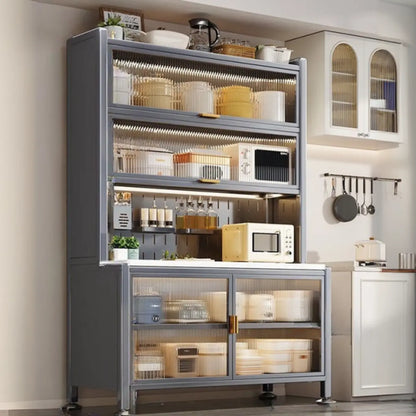 Modern Metal Buffet with Stone Countertop Narrow Design