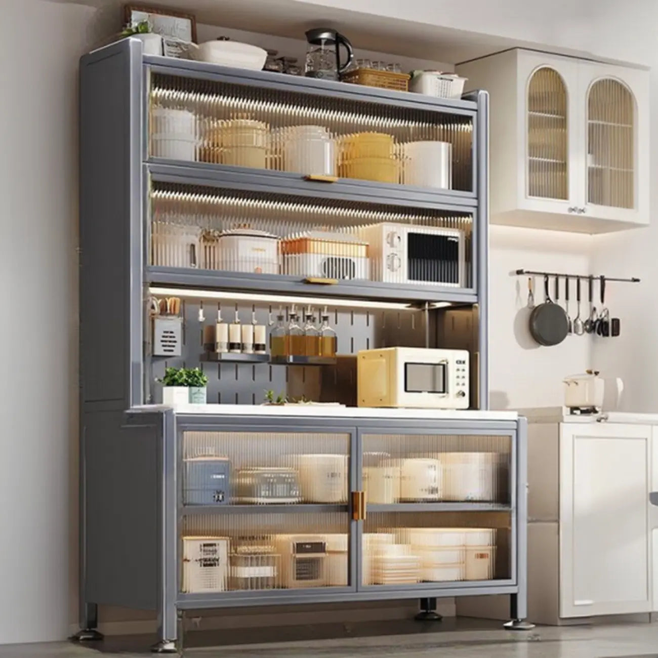 Modern Metal Buffet with Stone Countertop Narrow Design