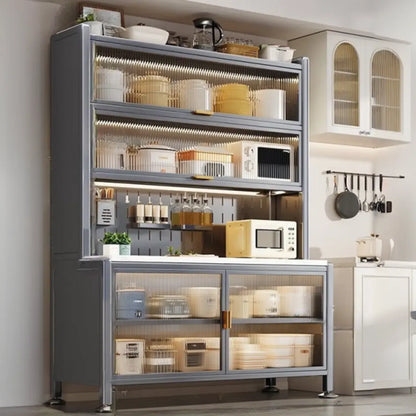 Modern Metal Buffet with Stone Countertop Narrow Design