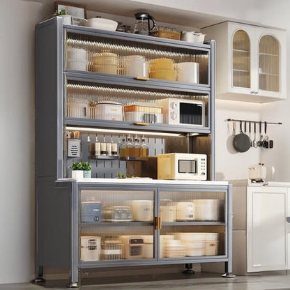 Modern Metal Buffet with Stone Countertop Narrow Design