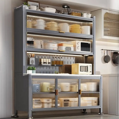 Modern Metal Buffet with Stone Countertop Narrow Design