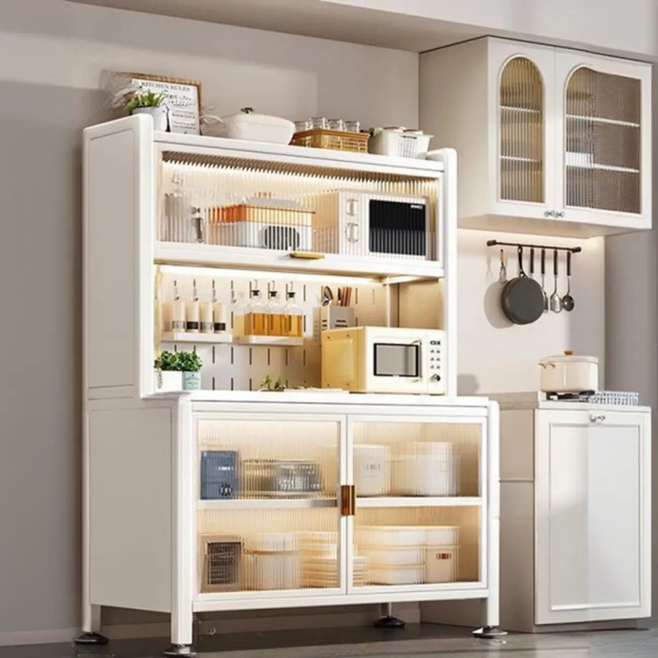 Modern Metal Buffet with Stone Countertop Narrow Design