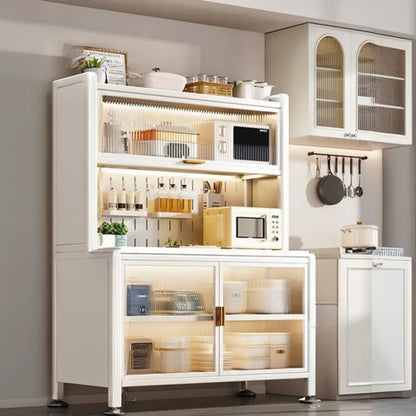 Modern Metal Buffet with Stone Countertop Narrow Design