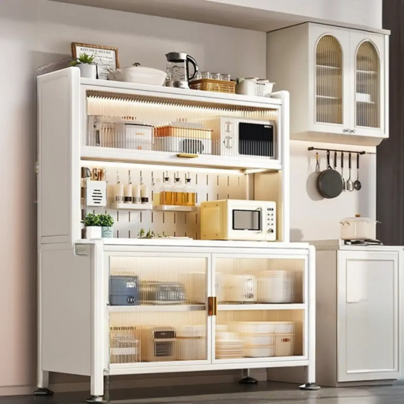 Modern Metal Buffet with Stone Countertop Narrow Design