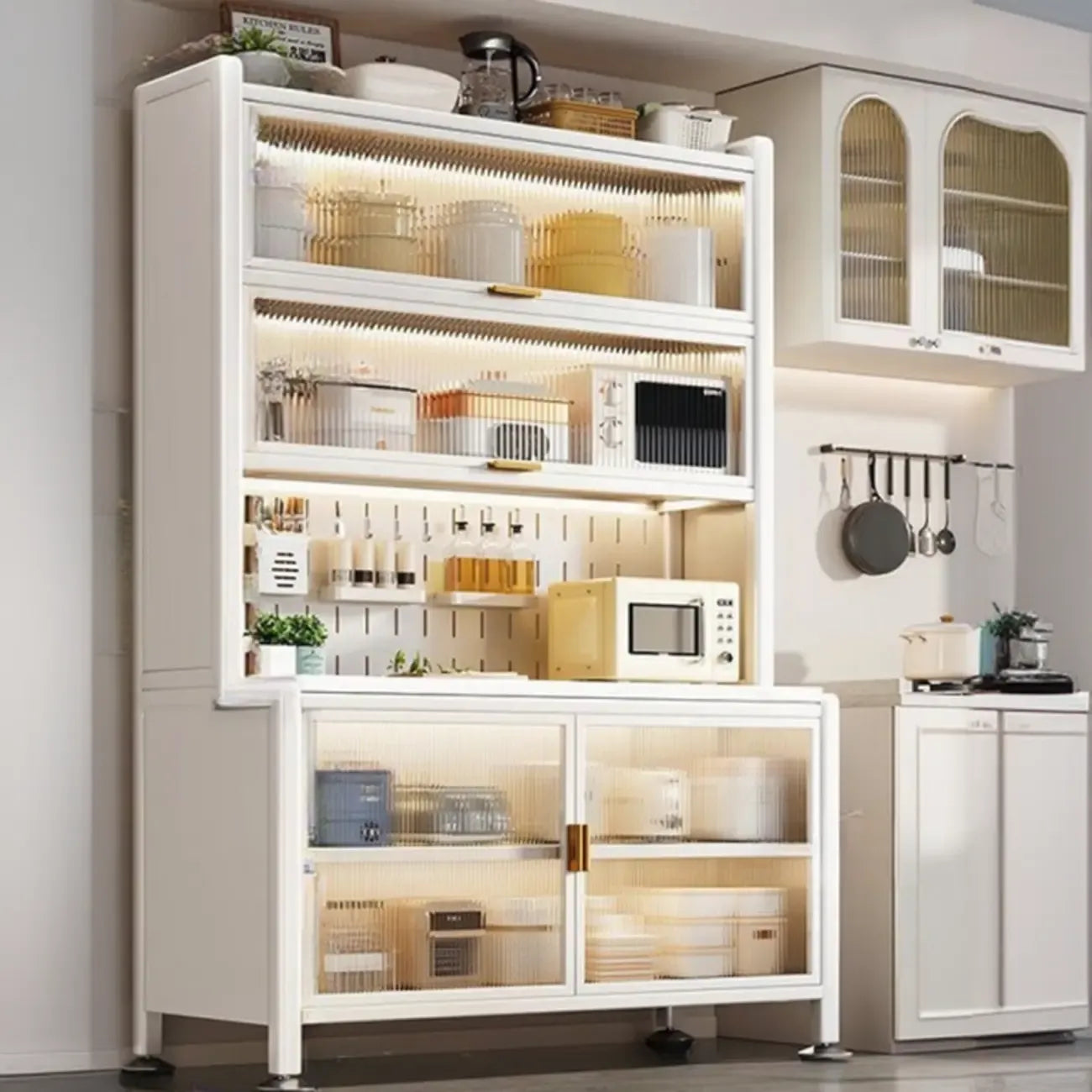 Modern Metal Buffet with Stone Countertop Narrow Design