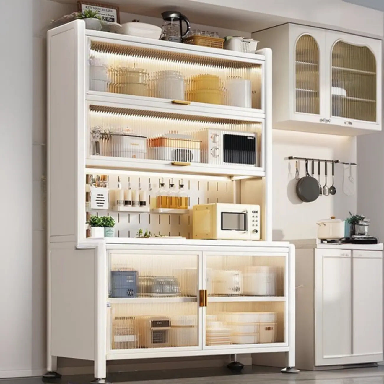 Modern Metal Buffet with Stone Countertop Narrow Design