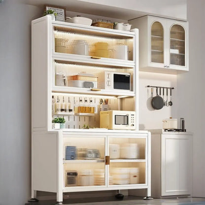 Modern Metal Buffet with Stone Countertop Narrow Design