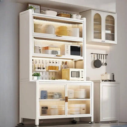 Modern Metal Buffet with Stone Countertop Narrow Design