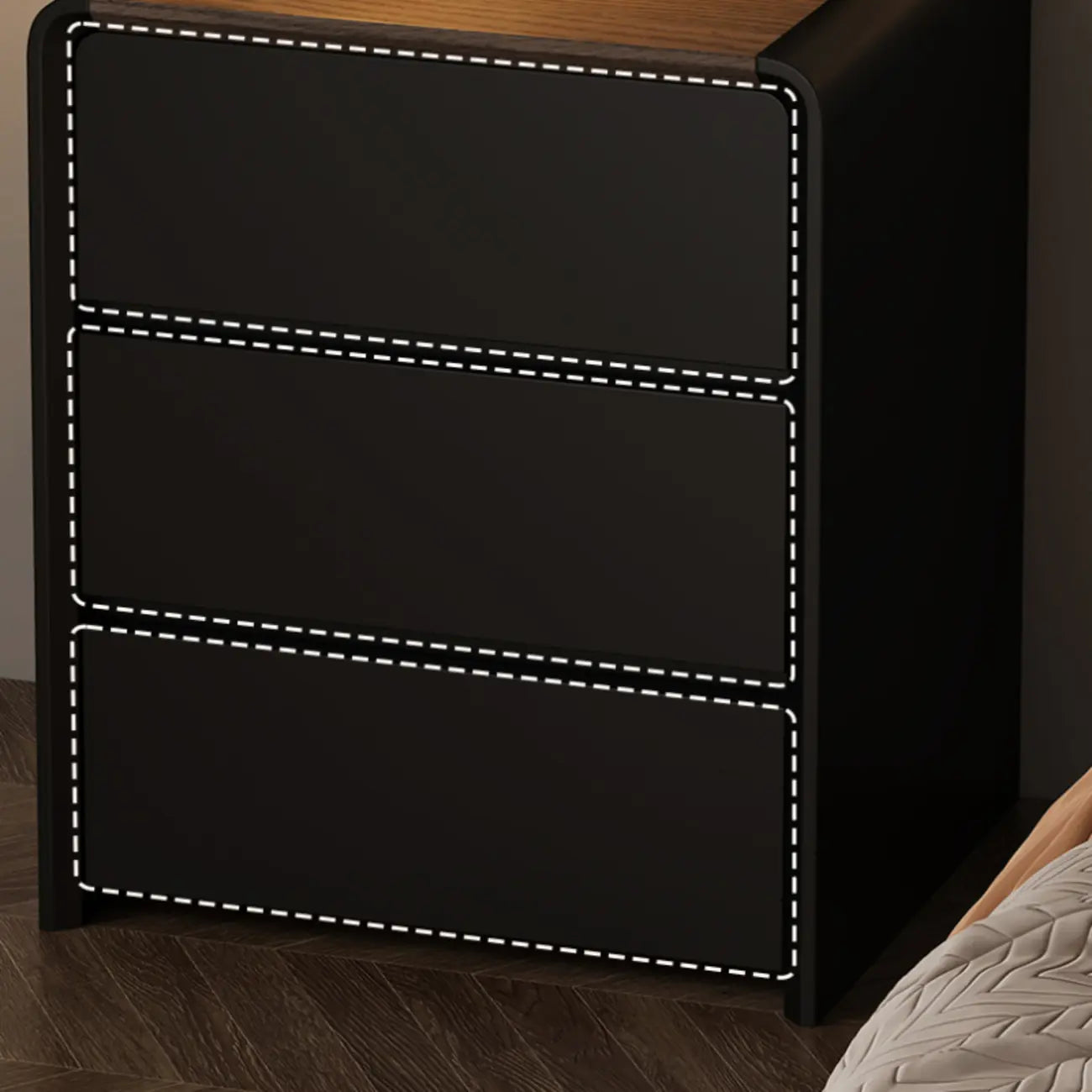 Versatile Modern Faux Leather Wooden Nightstand