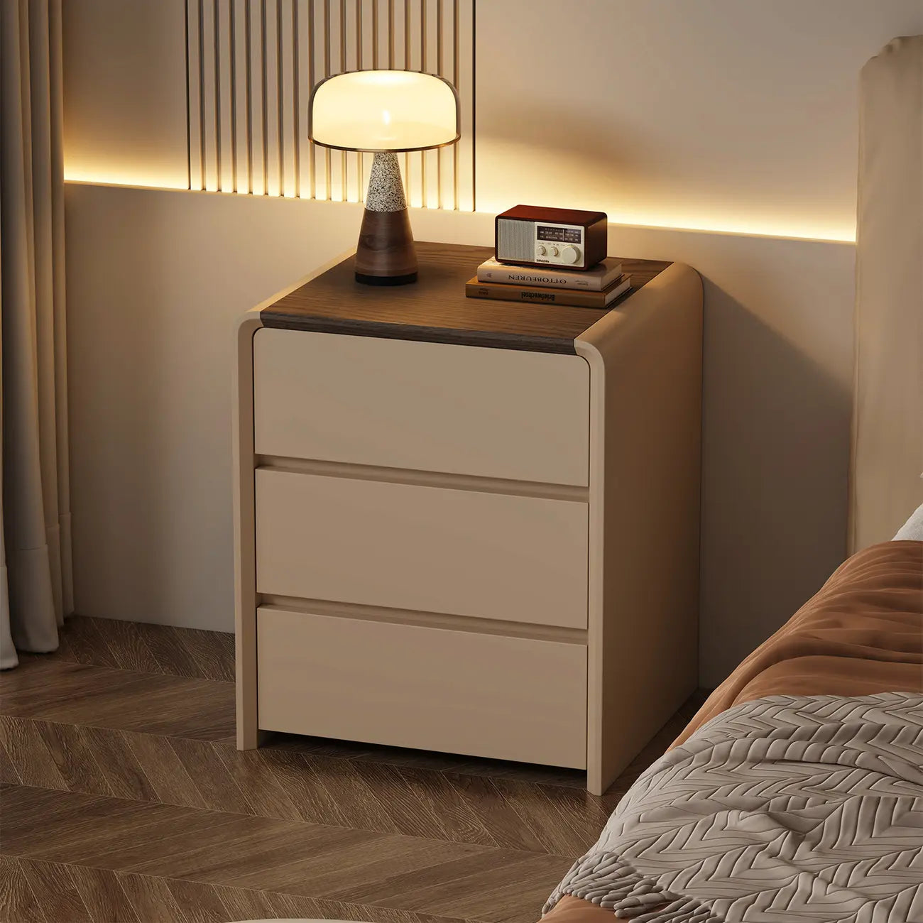 Versatile Modern Faux Leather Wooden Nightstand