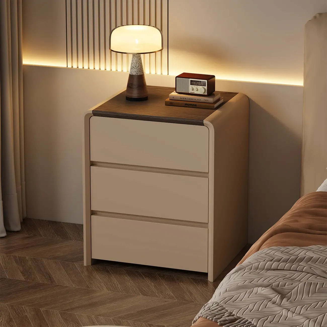 Versatile Modern Faux Leather Wooden Nightstand