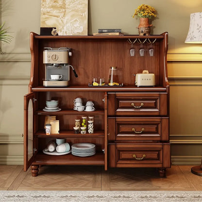 Modern Wood Kitchen Buffet with Shelves and Stemware Rack