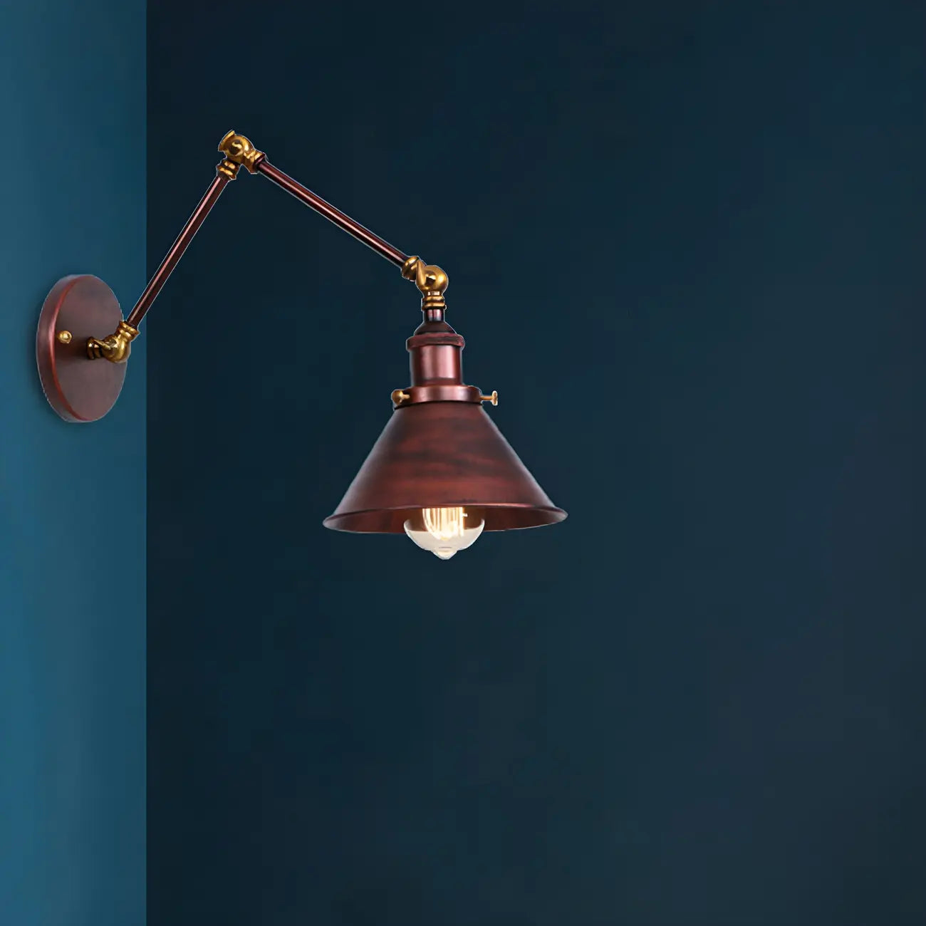 Industrial Brass Black Adjustable Swing Arm Wall Light