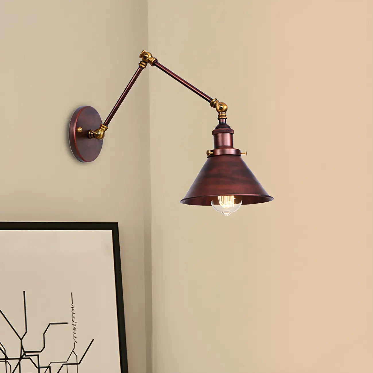 Industrial Brass Black Adjustable Swing Arm Wall Light