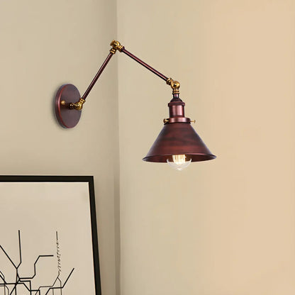 Industrial Brass Black Adjustable Swing Arm Wall Light
