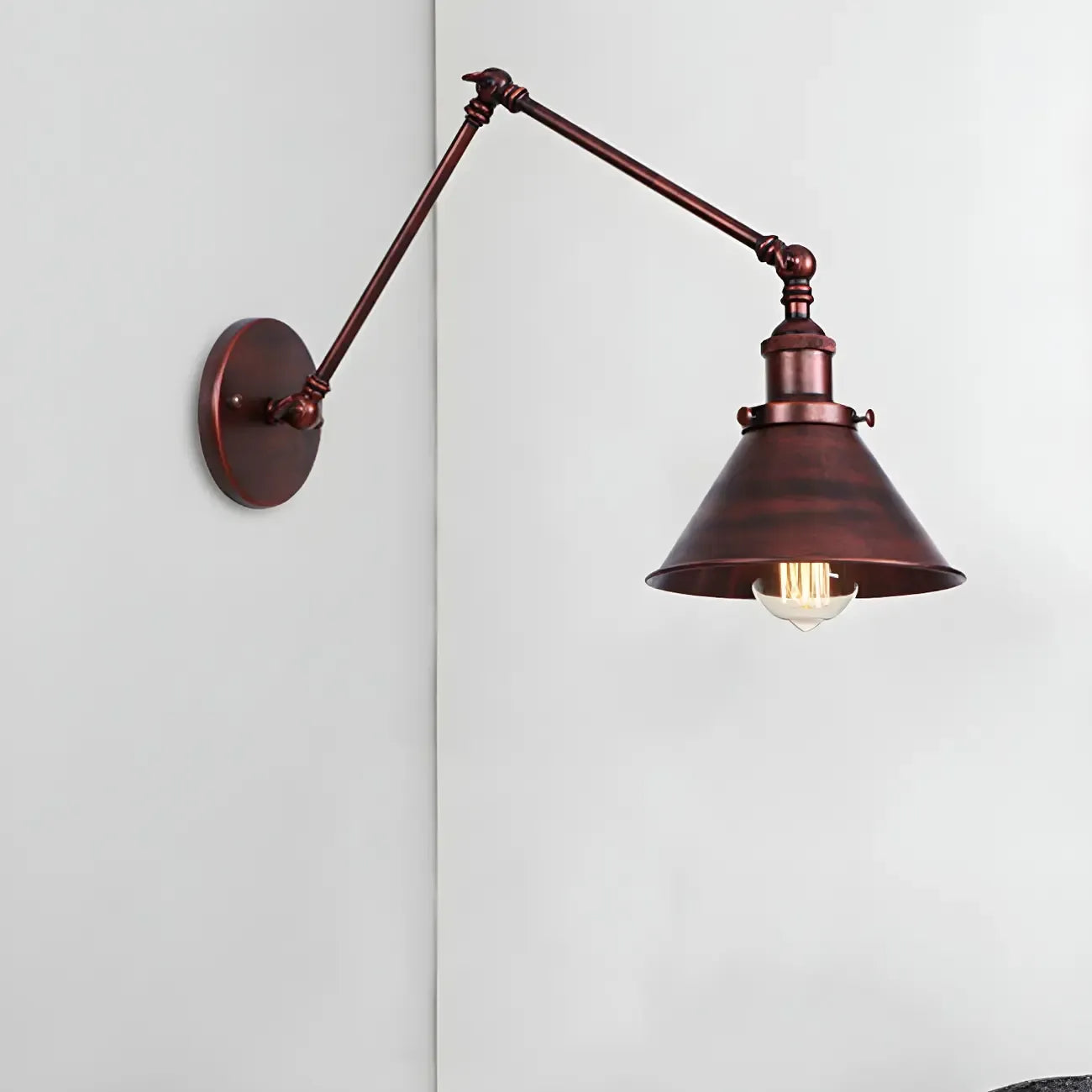 Industrial Brass Black Adjustable Swing Arm Wall Light