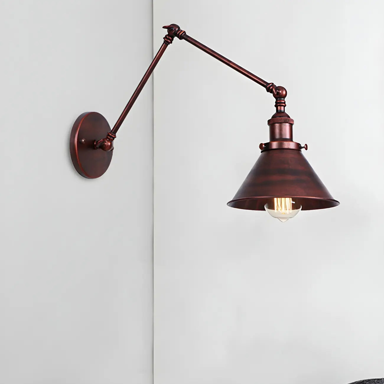 Industrial Brass Black Adjustable Swing Arm Wall Light
