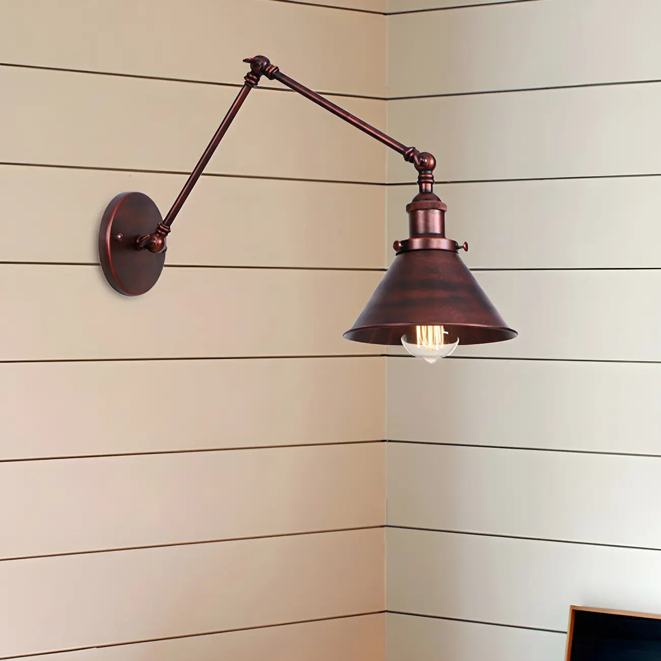 Industrial Brass Black Adjustable Swing Arm Wall Light