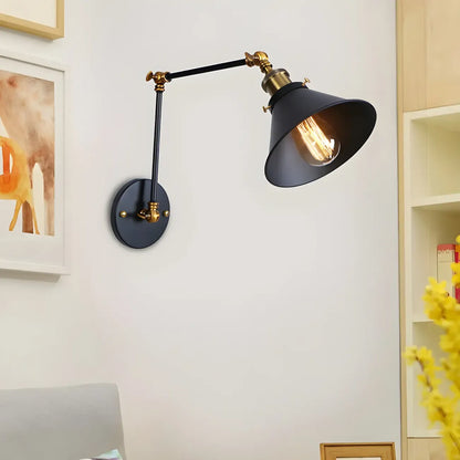 Industrial Brass Black Adjustable Swing Arm Wall Light