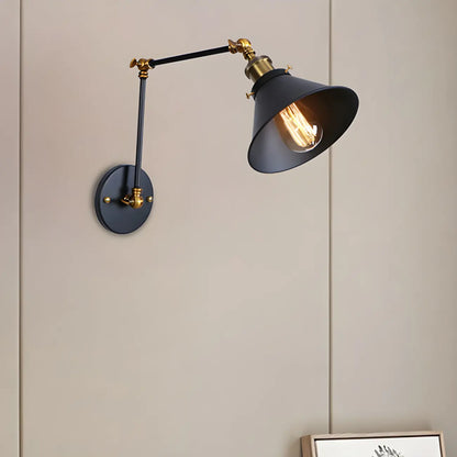 Industrial Brass Black Adjustable Swing Arm Wall Light