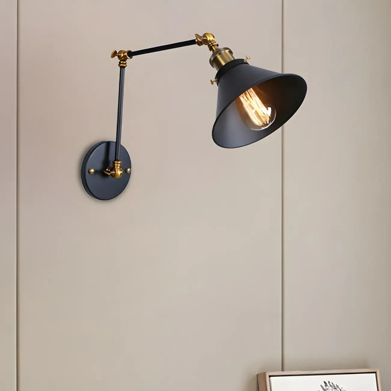 Industrial Brass Black Adjustable Swing Arm Wall Light