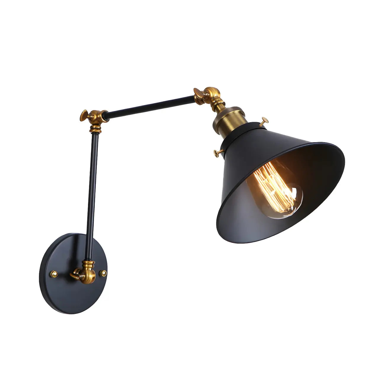 Industrial Brass Black Adjustable Swing Arm Wall Light