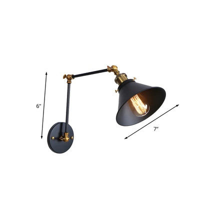 Industrial Brass Black Adjustable Swing Arm Wall Light