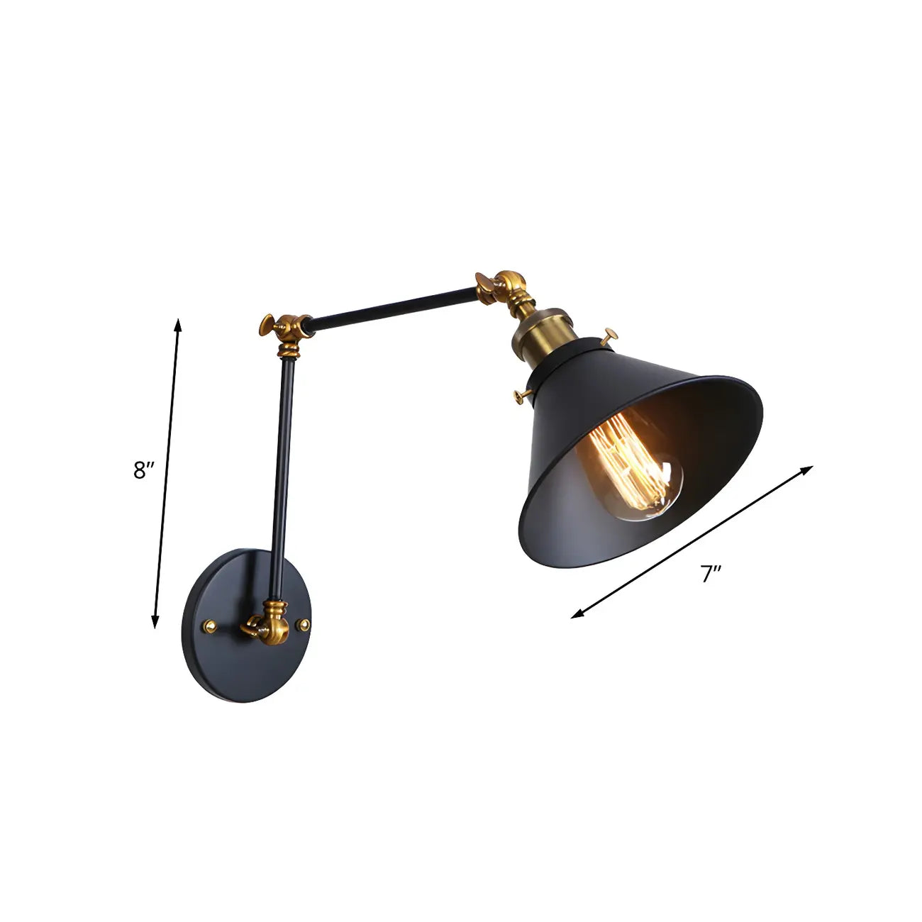 Industrial Brass Black Adjustable Swing Arm Wall Light