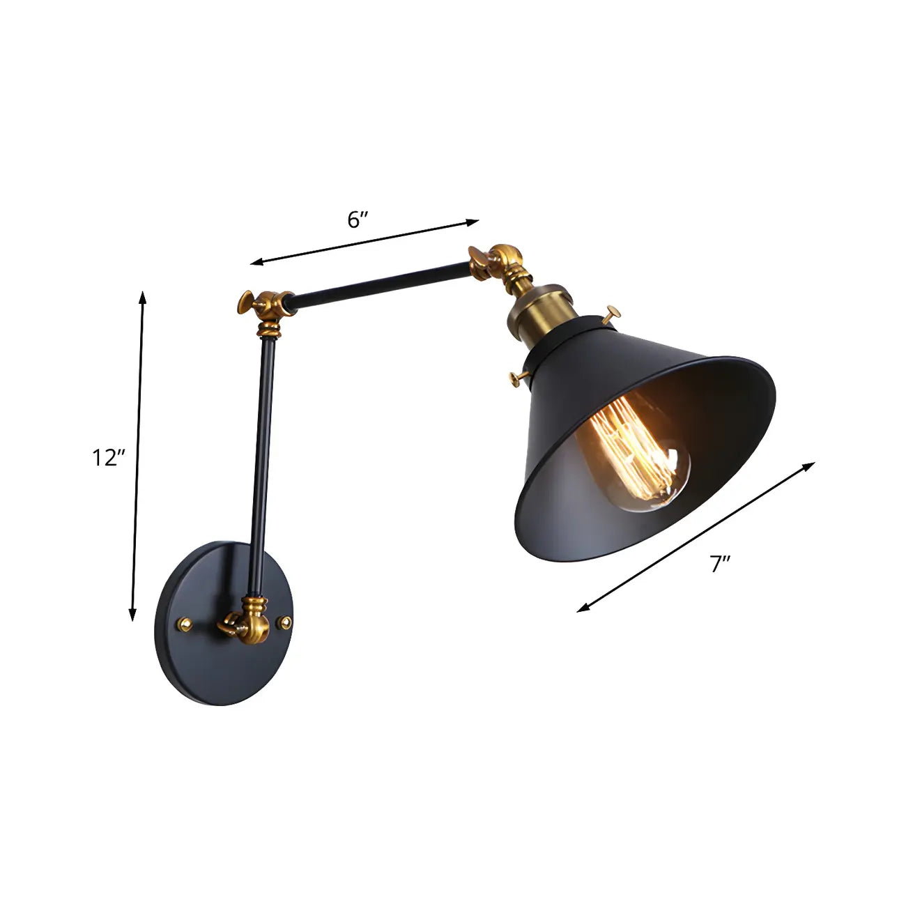 Industrial Brass Black Adjustable Swing Arm Wall Light