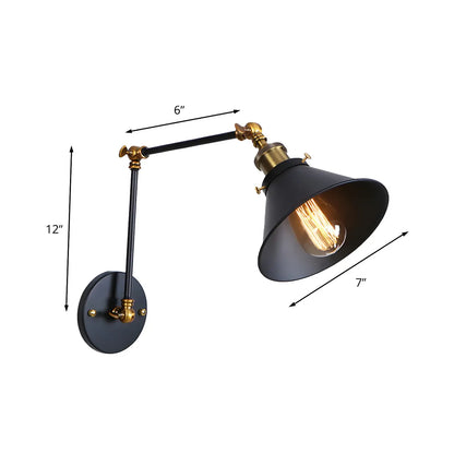 Industrial Brass Black Adjustable Swing Arm Wall Light